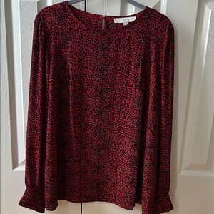 LOFT Black and Red Cheetah Print Blouse